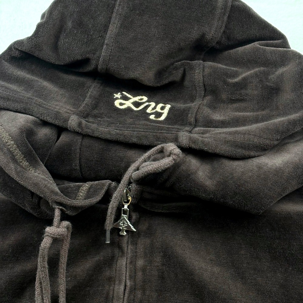 LRG Lifted Research Group Velour Zip Hoodie Jacket 3XL Brown‎ Logo Y2K Urban - Picture 6 of 14
